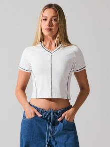 Fluxe 女式 V 领插肩短袖短款休闲 T 恤