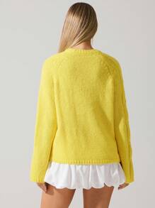 Menodora SHEIN Sport Women's Casual The Light Yellow Semi-High Neck Twisted Sweater Coat Is Slim And Versatile For Autumn,Back To School,Contains Wool Content - Yellow - View 7