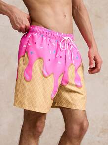 Surfspeed Men's Beach Vacation Drawstring Print Beach Shorts - Hot Pink - View 5