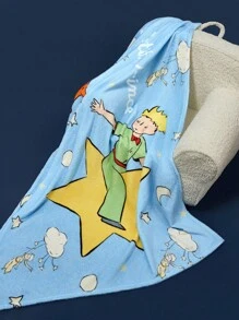 LE PETIT PRINCE X SHEIN 1pc Thickened Flannel Blanket With Fox, Star And Moon Patterns In Blue, For Bed And Sofa - Blue - View 4