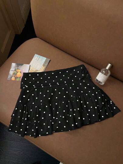 Comfortcana Women's Casual Black Polka Dot Mini Skirt, Summer