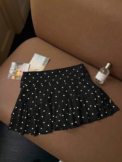 Comfortcana Svart prickig minikjol för kvinnor, sommar