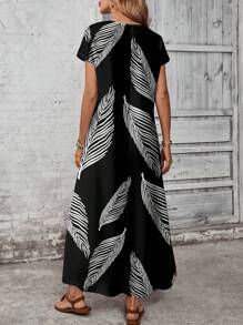 EMERY ROSE 大码黑色树叶剪影印花休闲连衣裙 - 黑色 - 查看 2