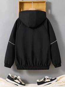 SHEIN 青少年男童休闲拼色连帽拉链夹克，通勤、上学、日常休闲、旅行、户外、派对等各种场合皆宜，适合秋冬季 - 彩色 - 查看 3