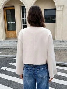 Serisse Women's Fashion Asymmetrical Hem V-Neck Woolen Coat In Fall/Winter - Apricot - View 2