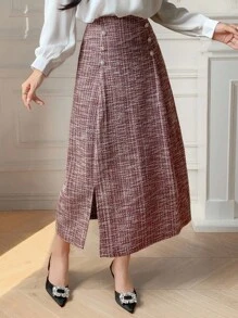 DAZY Saia Assimétrica Elegante e Texturizada para Mulheres, Outono/Inverno - Rosa chiclete - Visão 4