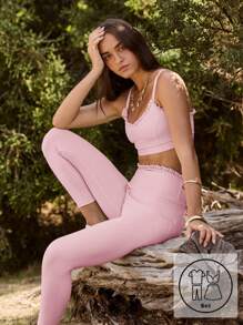 Aralina 休闲装荷叶边无袖高腰运动短款打底裤两件套