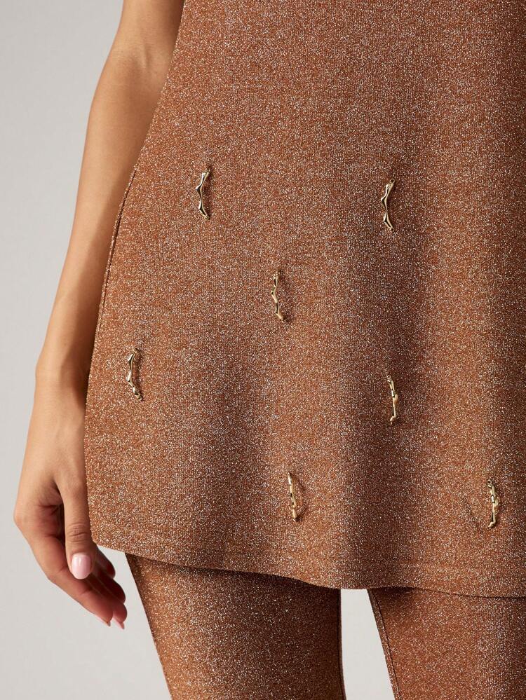 Glittery Bandeau Top And Flared Pants Set