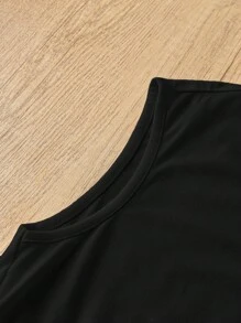 SHEIN LUNE Casual Minimalist Heart Pattern V-Neck Camisole, Suitable For Summer Back To School - Black - View 4