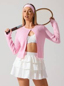 Fluxe Women's Early-Autumn Cherry-Blossom Pink Soft Knit Cardigan – Minimalist, Relaxed-Fit Long-Sleeve Sweater,Back To School,Contains Wool Content