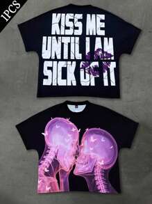 PAVTROS Manfinity Streetrush Men's Casual Skeleton Slogan Print T-Shirt For Summer - Black - View 2