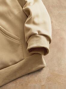 Manfinity NXTstreet 男士休闲针织太阳图案水印花连帽衫，适合日常穿着 男士连帽衫 图案男士连帽衫 套头衫 男士连帽衫 太阳图案连帽衫，Emo 风格，2000 年代风格，适合秋冬 - 卡其色 - 查看 6