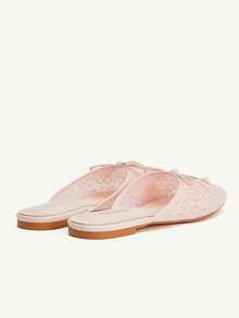 CUCCOO CHICEST Sandale plate cu vârf pătrat, din material PU, cu toc de 1 cm, roz, cu fundă țesută, la modă și confortabile, potrivite pentru vacanță