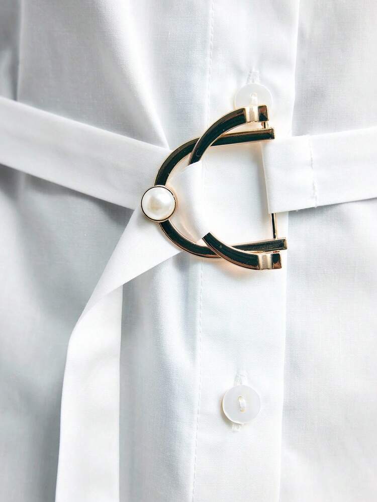 Maija Women's Waist Cinching Design Versatile Modern Urban Fashionista Essential Comfortable Shirt Collar Dropped Shoulder Long Sleeve Loose Waist Belt Design Chest Pocket Accent Business Casual Office Wear Low-Key Vintage Vibe High-End Aesthetic Urban Commuter Editor's Pick Social Event Resort Party Charming Women's Shirt Modern Urban Casual Fashion Business Casual Women's Office Wear Low-Key Old Money Style Effortless Temperament High-End Urban Commuting Fall Women Clothes Street Style, Sophisticate - White - View 7