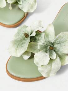 MOTF STEREO FLORAL SQUARE TOE FLAT SANDALS FOR CHRISTMAS - Green - View 6