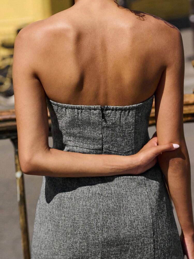 Abito mini aderente in tweed grigio con bordo in pizzo nero, abito da uscire, abito per il ritorno a scuola, abito autunnale