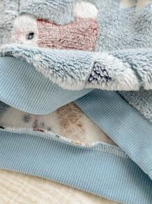 2pcs Baby Boy Christmas Snowman Pattern Ribbed Round Neck Long Sleeve Top & Flannel Pajama Pants Set, Soft & Comfortable, Suitable For Autumn/Winter - Blue and White - View 7