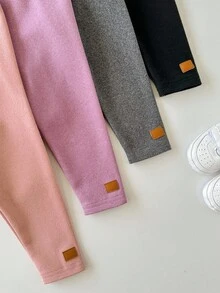 4pcs Babygirl Cute Casual Versatile Solid Color Elastic Waist Knit Pants