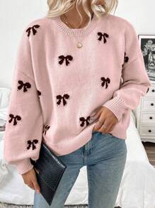 EMERY ROSE 2024 New Arrival European & American Blogger Style Cute Bow Design Casual Pullover Sweater, Age-Reducing Knit Pullover Fall Winter - Multicolor - View 7