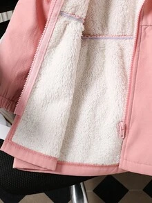 SHEIN Explorewe Young Girl' Pink Composite Jacket, With Detachable Hood & Fur Collar, Casual Everyday Wear Fall Winter - Pink - View 4