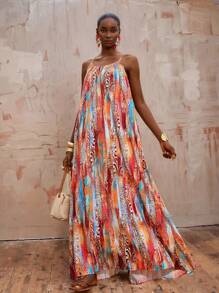 Zivah 2025 Summer New Arrival Music Festival, Easter, St. Patrick's Day, Boho, Casual, Birthday Party, Graduation, Student, Daily, Versatile, Vacation, Cruise, Beach, Sunbathing, Viral Fashion Spaghetti Strap Adjustable Buckle, Vertical Striped Texture, Loose Holiday Printed, Leopard Print Women Dress /Maxi Summer Dress /Vacation Dress/ Long Summer Dress/ Summer Maxi Dress Women