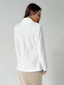 Aloruh 女士休闲商务通勤简约纯色长袖西装外套（秋冬） - 白色 - 查看 2