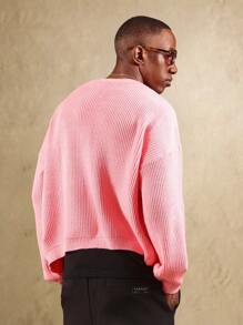 SUMWON Strickjacke im Varsity-Stil mit Knopfverschluss, NY Logo Patch, geripptem Muster, klassisch kollegial für Herbst und Winter, Buchstaben Patch, Langarm Pullover - Pink - Übersicht 2