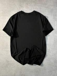 Manfinity Dauomo 男士夏季字母印花圆领短袖休闲T恤 - 黑色 - 查看 2