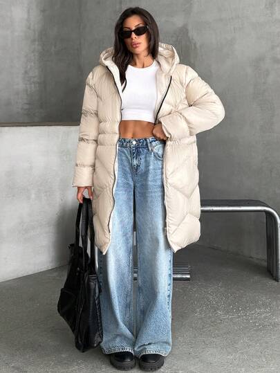 EURMUSE Women's Solid Color Long Winter Coats With Zipper And Hood