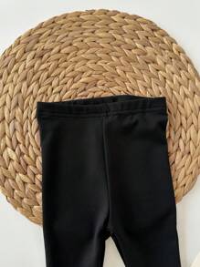 Pantalones Sólidos Para Niña Con Cintura Elástica - Negro - Ver 6