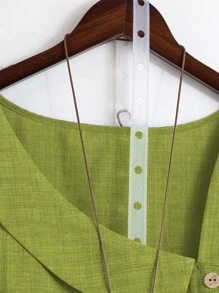 Linhara Plus Size Women Solid Color Asymmetric Ruffle Trim Short Sleeve Fashionable Blouse,St Patrick's Day Green Blouse,Vacation Beach Outfits - Lime Green - View 3