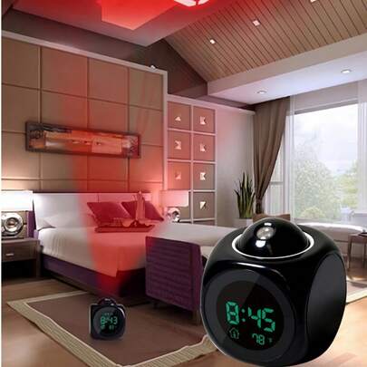 全新便携式多功能 LED 投影闹钟语音播报时间显示自动调光贪睡功能数字夜灯投影仪适用于卧室家庭办公室装饰现代小工具