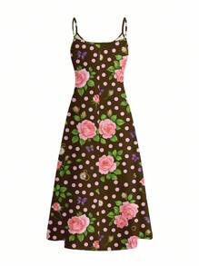 Glamance BiGraphic Women's Floral All-Over Print Sleeveless Dress, Casual Summer Hawaii Outfits Women - Coffee Brown - View 2