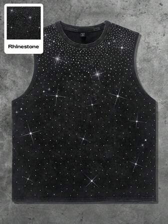 Grunge Punk Débardeur style de rue américain orné de strass, unisexe