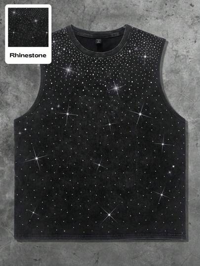 Grunge Punk Top in stile americano con grafica e decorazioni in strass, stile da strada, unisex