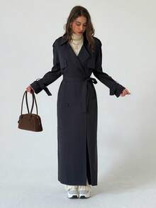 Aloruh Casual Fashion Versatile Commuting Minimalist Women Trench Coats In Fall/Winter - Black - View 9