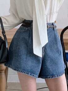 DAZY 水洗蓝色宽松阔腿A字牛仔短裤，春夏