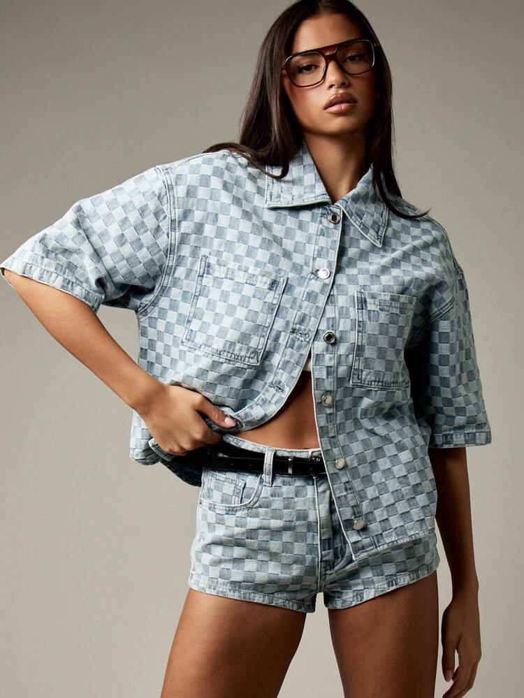 MISSGUIDED チェック柄ハイウエストデニムホットパンツ、フェスティバル、夏、ビーチ、クラブ、ストリートウェア、クラシックカジュアルジーンズショーツ、超ミニ丈、クールなY2Kレトロファッションショート