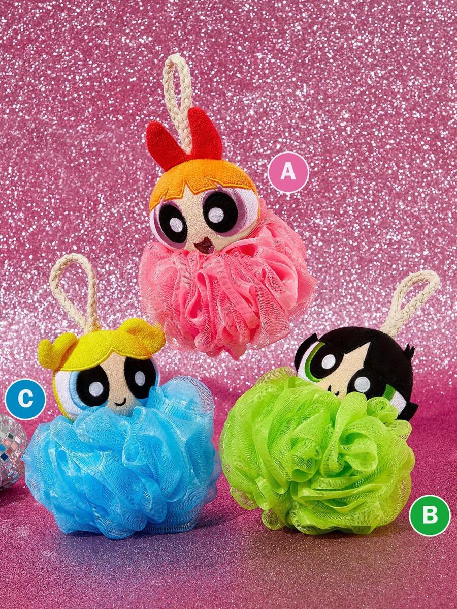 THE POWERPUFF GIRLS X SHEIN 1 件/3 件可爱 3D 沐浴球，超柔软起泡网状海绵，花朵/毛茛/泡泡 - 彩色 - 查看 1
