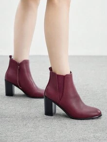 CUCCOO BIZCHIC Women's Fashion Versatile Minimalist High Heel Ankle Boots - Burgundy - View 4
