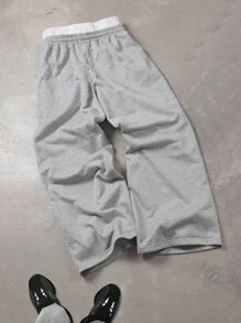 PAVTROS Manfinity Streetrush Men's Casual Versatile Contrast Color Waistband Wide Leg Sweatpants - Grey - View 3