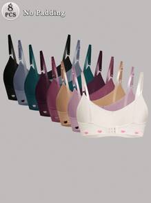 SHEIN 8 件无缝心形内衣套装，舒适休闲胸罩，带可调节肩带 - 彩色 - 查看 2