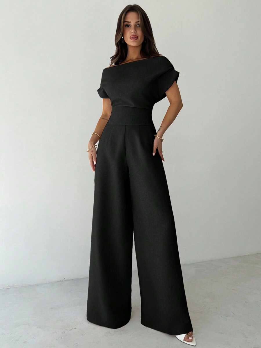 Firerie Summer New Women's Elegant Casual Commuter White Drop Shoulder Blouse & Wide Leg Pants Suit - Black - View 1