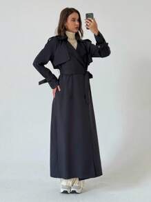 Aloruh Casual Fashion Versatile Commuting Minimalist Women Trench Coats In Fall/Winter - Black - View 7