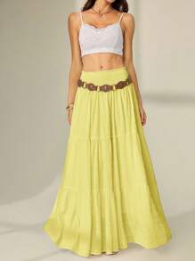 SHEIN Tall Damen einfarbiger Skirt mit geraffter Taille und Rüschensaum in Gelb - Gelb - Übersicht 9