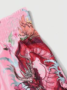 ROMWE MEN Anime 男式字母花卉印花休闲宽松拳击短裤