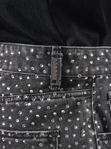 SUMWON Pantalones vaqueros de pierna ancha con aplicaciones de cristal y brillos, estilo de moda para salir de fiesta, festivales y eventos nocturnos - Negro - Ver 7
