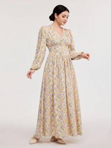 Veilorie 大碼花卉印花燈籠袖連衣裙 - 彩色 - 查看 3