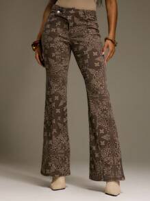 MUSERA 低腰佩斯利印花喇叭牛仔裤，西部乡村风，秋季街头服饰，节日优雅，Y2K性感可爱，90年代中西部秋季时尚春夏款 - 彩色 - 查看 2