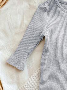 3 件套新生儿男宝宝简约舒适长袖前拉链柔软罗纹针织连体衣 - 彩色 - 查看 6